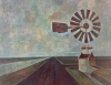 Dirk Breed, oil on canvas, 'Modern Stone Windmill' in an Empty Landscape. - Dirk Breed