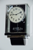 W35  Large nickel plated Art Deco J. L. Reutter Wall Hanging Three-Glass Atmos Clock.