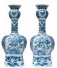 A Pair Knobbelvases in Blue and White Dutch Delftware - De Roos