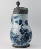 A Dutch Delft Blue and White Pewter Mounted Tankard