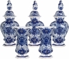 A Blue and White Five - Piece Mantel Garniture in Dutch Delftware