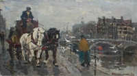 Horse and wagon near Amsterdam canals - Franciscus Arnoldus (Frans) Langeveld