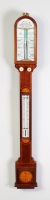 A good English mahogany marquetry inlaid stick barometer, J. Hicks London