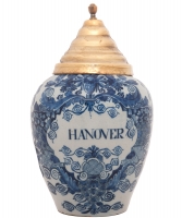 A Blue and White Dutch Delft Tobaccojar 'Hanover'