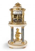 An attractive French Louis XVI ormolu and marble 'cercles tournants' mantel clock, by Barancourt, circa 1780