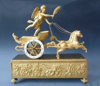 Cupids Chariot, een Franse sculptuur pendule, Empire gesigneerd Le Roy, c.1810.