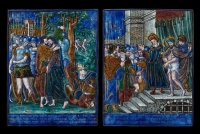 Drie Franse Limoges plaquettes voorstellende “Het Verraad van Christus”, “Ecce Homo” en “De kruiziging”