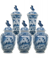 A Blue and White Dutch Delft 5-Piece Garniture