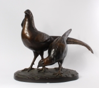A pair of pheasants, patinated bronze by Julius Schmidt Felling (1895-1930)