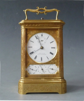 Franse reisklok gesigneerd Bourdin Horloger, kalender, grande sonnerie, Parijs 1840-50.