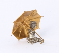 'Seated girl with umbrella', silvered and gilt bronze sculpture, circa 1880.