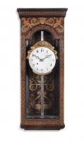 A rare and decorative Mid-European painted wood striking rack wall clock, circa 1780.