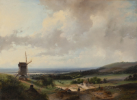 Summerlandscape with Windmill and Haarlem in the distance - Andreas Schelfhout