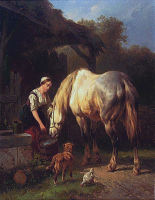 Woman watering a horse - Wouterus Verschuur