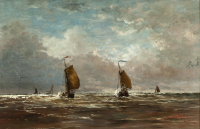 Fishing boats returning home at Scheveningen - H.W. Mesdag