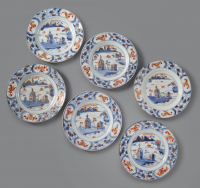 Set of 6 Kangxi Imari Plates decorated with landscapes