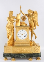 A large French Empire mantel clock 'Genie et Imagination', Clodion circa 1810