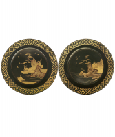 A Pair Japanese Export Black Lacquered Wood Plates - Edo period