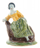 Polychrome Dutch Delft Figurine of Seated Lady