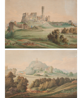 Pair of Gouaches on Paper - View of Frankenstein Castle - Landscape in Königstein