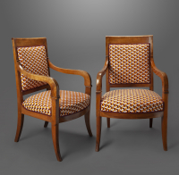 Pair of Empire fauteuils with modern upholstery.
