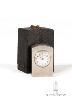 A very small French art deco silver travel clock, G. Kitchen Paris, circa 1900