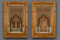 Paar Spaanse architecturale wandmodellen van het Alhambra