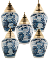 A Set of Five Blue and White Dutch Delft 'VOC' Tobacco Jars - De Drie Klokken (The Three Bells) factory