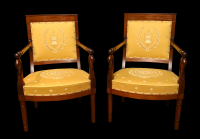 Een paar mahonie Empire fauteuils