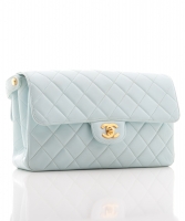 Chanel Flap Handtas in Lichtblauw Gematelasseerd Lamsleder - Chanel