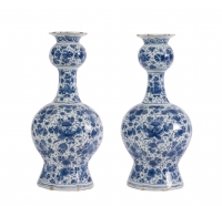A Pair Octagonal Double-Gourd-Shaped Vases in Blue and White Dutch Delftware
