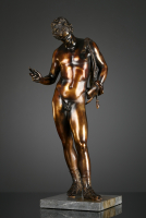 Italiaans bronzen beeld, Narcissus,  toegeschreven aan Vincenzo Gemito