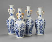 A set of four matching Kangxi blue and white vases with elephant-head handles