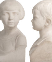 Art Deco Pair of Marble Busts of a Girl and Boy by B. Tedeschi
