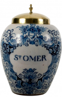 A Blue and White Tobacco Jar in Dutch Delftware 'ST OMER'