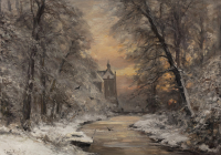LOUIS APOL (1850-1936) – WINTER FOREST SCENE WITH DE CANNENBURCH CASTLE IN VAASSEN - Louis Apol