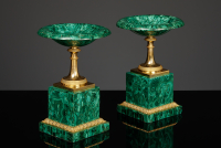 Pair of Russian mounted malachite tazze