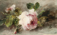 MARGARETHA ROOSENBOOM (1843-1896) – FLOWER STILL LIFE WITH PINK ROSES