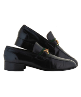 Gucci 1980's Black Leather Loafers with Green-Red Web Stripe - Horsebit - Gucci
