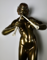 Carl Binder, Swiss sculturer, woman with two ivory flutes - Carl Binder