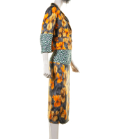 SS 2008 Dries Van Noten Orange Patterned Silk Skirt Suit - Dries van Noten