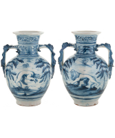 A Pair Tin-Glazed Earthenware Blue and White Vases