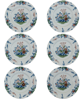 A Set of 6 Polychrome Dutch Delft Dishes