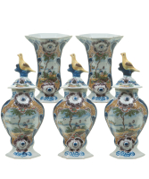 5-Delig Polychrome Klein Kaststel in Delfts Aardewerk - De Vergulde Blompot