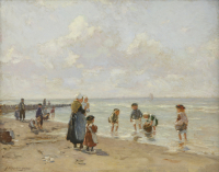Beach scene with children playing - ’Johannes Evert’ Hendrik Akkeringa