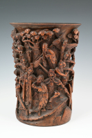 A Chinese bamboo brush pot