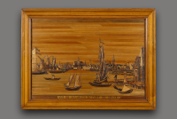 Frans marqueterie de paille tableau; gezicht op Haarlem