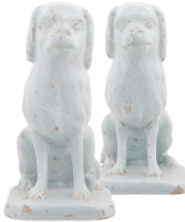 A Pair Sitting White Dutch Delft Dogs