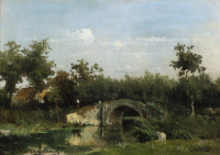 Johan Hendrik Weissenbruch (1824–1903) - Dutch landscape with stone bridge over river - Johan Hendrik Weissenbruch