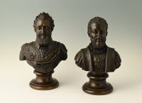 A pair of bronze busts